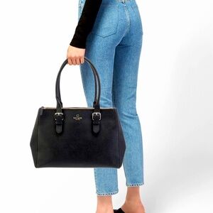 Kate Spade Black Cross Grain Leather Multi zipper Black Handbag Tote Purse